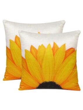 Oussum Cotton Cushion Cover Sunflower Print yellow Square Pillow Case Set of 2